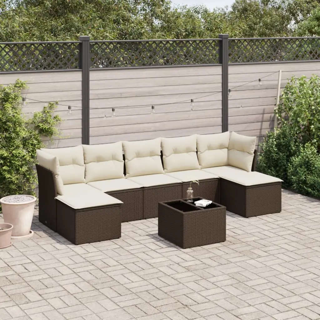 Ensemble de Jardin 7 Places 8 Pièces Résine Tressée Modulable avec Table Verre Marron et Crème – ComfortXL Outdoor Living