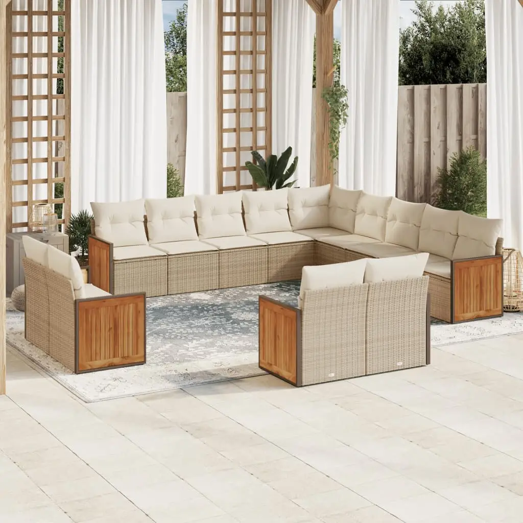 Ensemble canapés de jardin 13 places en résine tressée modulable avec fonction rangement Beige – ComfortXL Outdoor Living