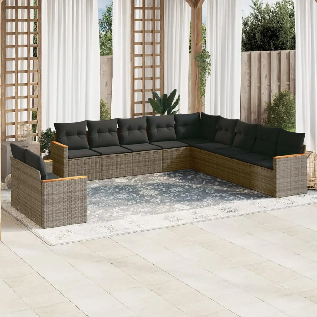 Ensemble canapé de jardin 11 pcs résine tressée modulable avec rangement Gris – ComfortXL Outdoor Living