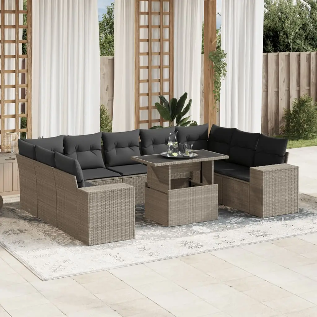 Ensemble Canapés de Jardin 10 Éléments Gris Clair Résine Tressée Table Relevable – ComfortXL Outdoor Living