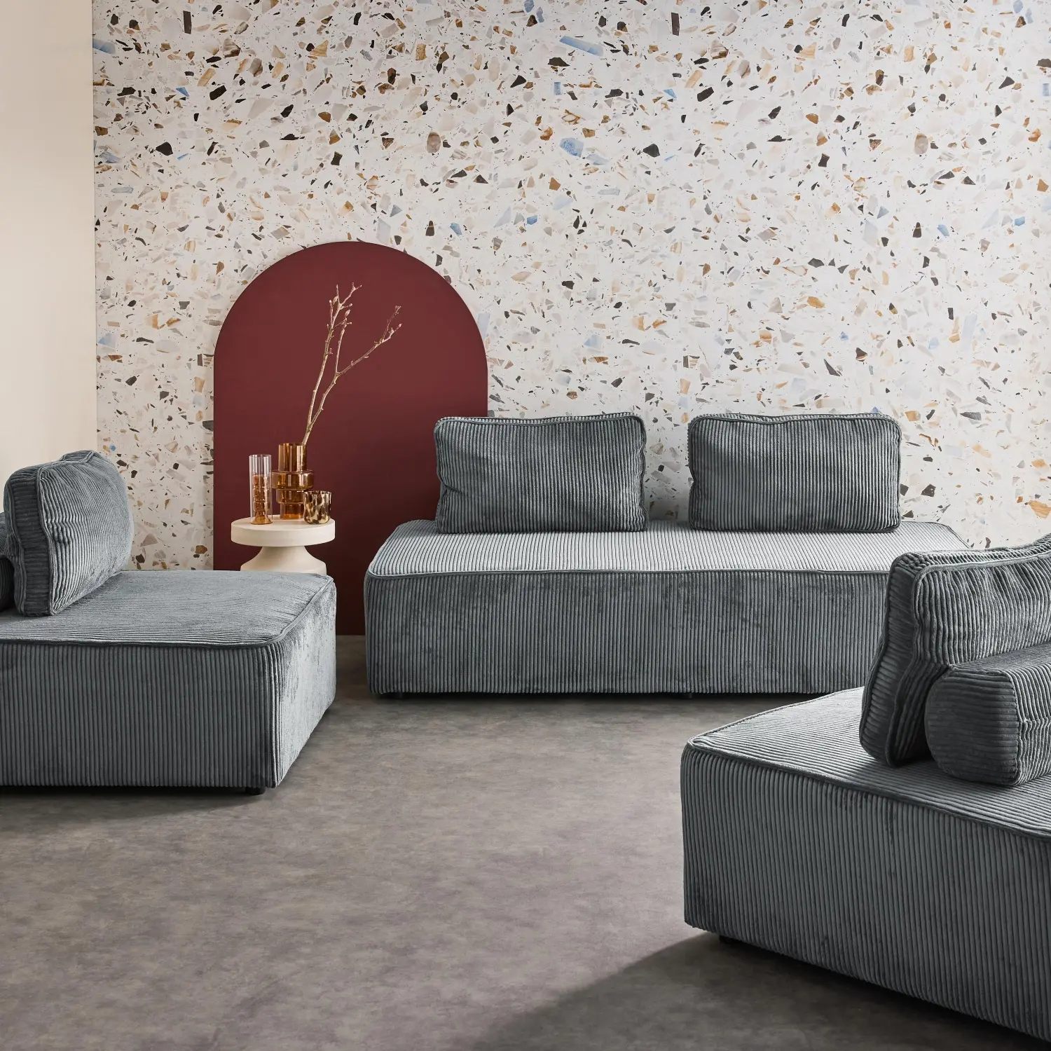 Ensemble chauffeuses LAO pour canapé modulable en velours côtelé 4 places gris foncé | sweeek