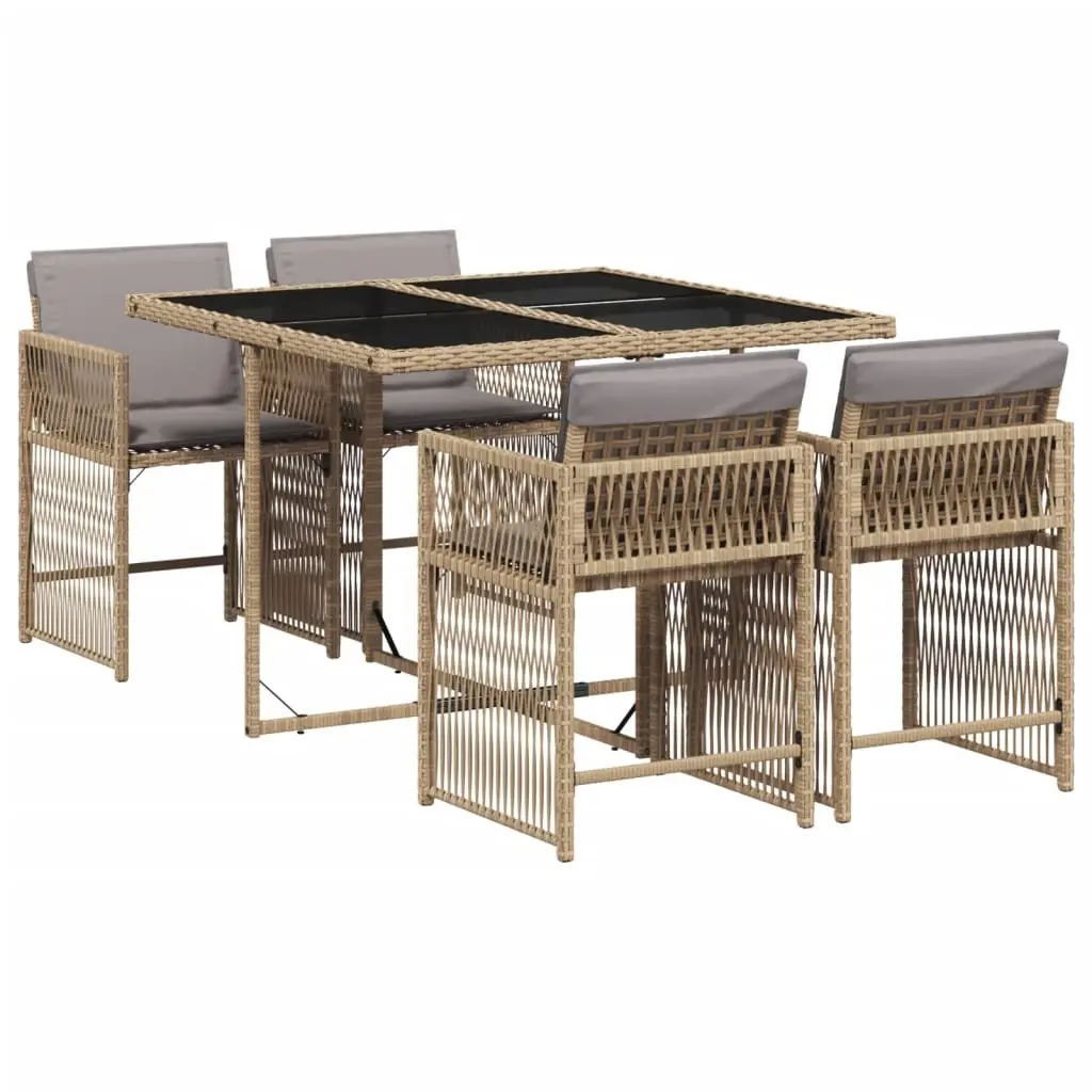 Ensemble de 5 pcs table de jardin et chaises avec coussins – mobilier de jardin mélange beige rotin-JU2821