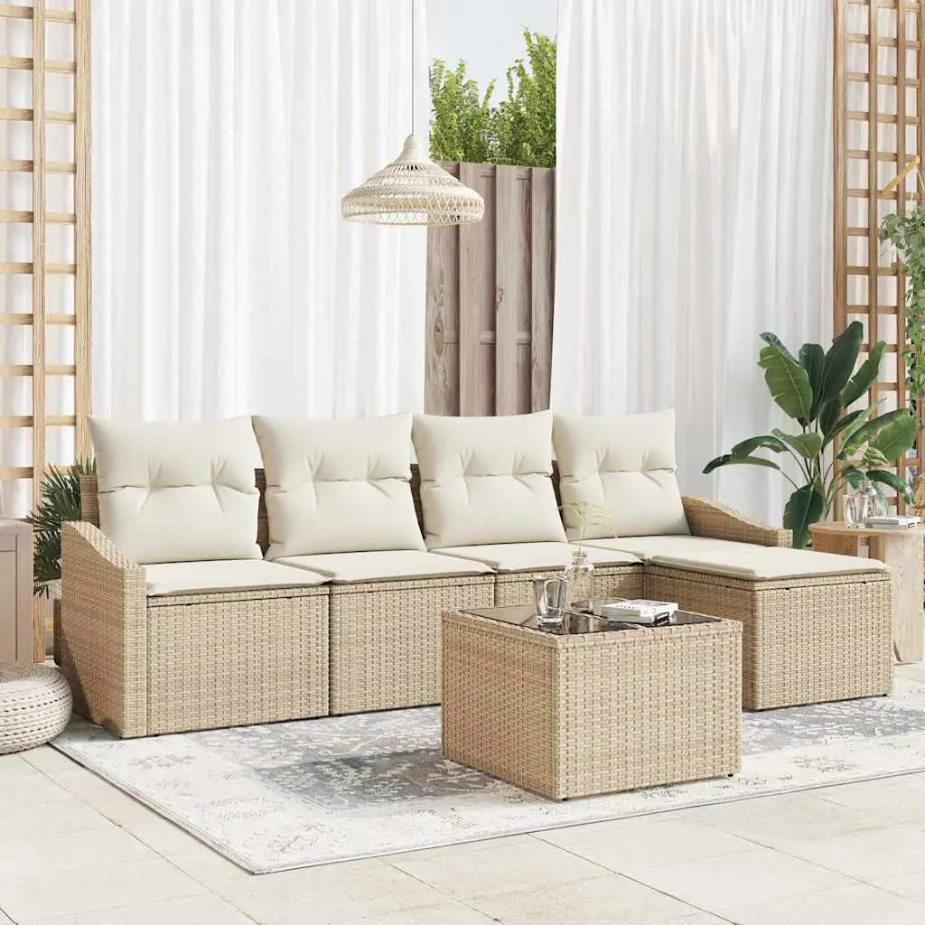 Ensemble de Canapés avec coussin 6 pcs Beige et crème polyrotin vidaXL 3355360