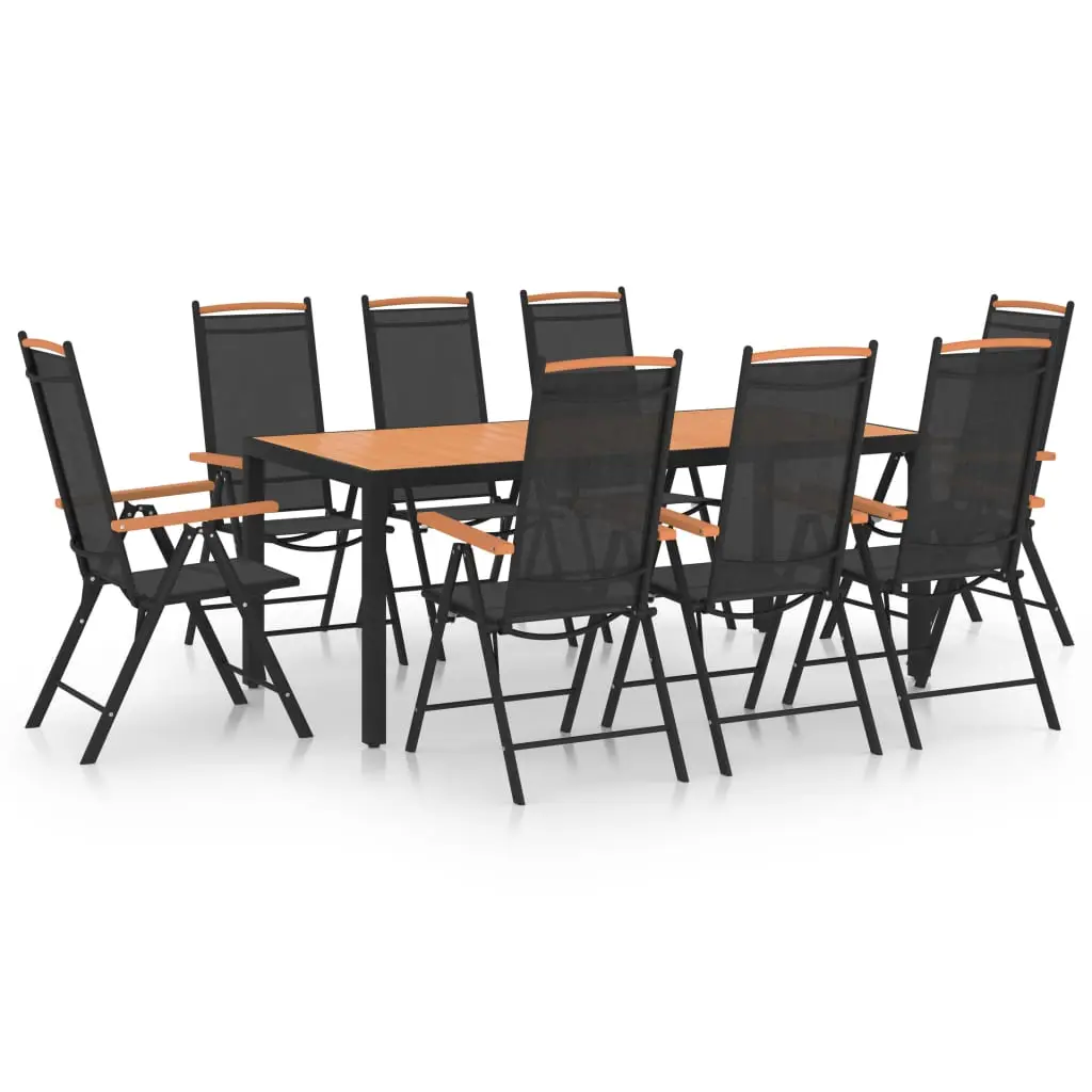 Ensemble de Jardin Pliable 8 Personnes en Aluminium et Textilène Noir Moderne – ComfortXL Outdoor Living