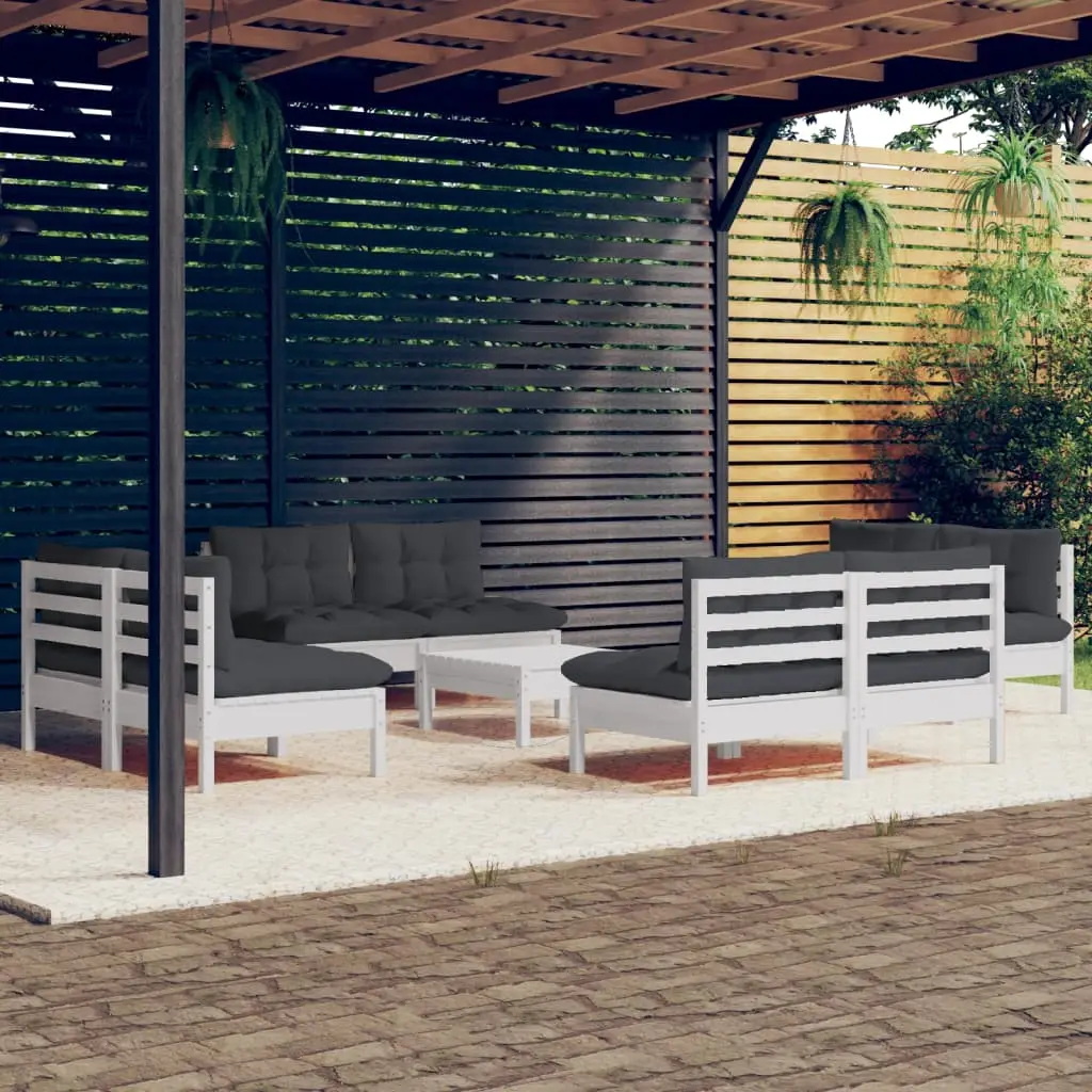 Ensemble de Jardin 9 Places en Bois Massif Blanc, Canapés et Table Basse Modulables – ComfortXL Outdoor Living