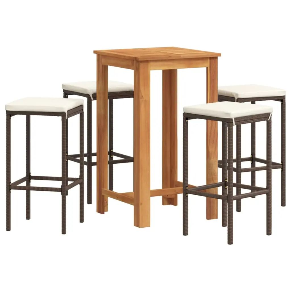 Ensemble de 5 pcs bar de jardin – Mobilier d’extérieur – Mobilier de jardin marron bois massif acacia rotin-JU2207