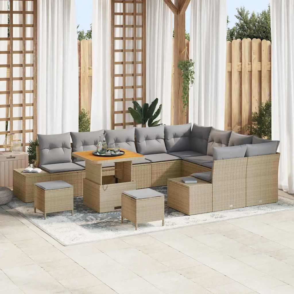 Ensemble Cosy Jardin 12 pcs Beige en Poly Rotin, Sièges avec Coffres et Coussins Lavables, Style Nature – ComfortXL Outdoor Living