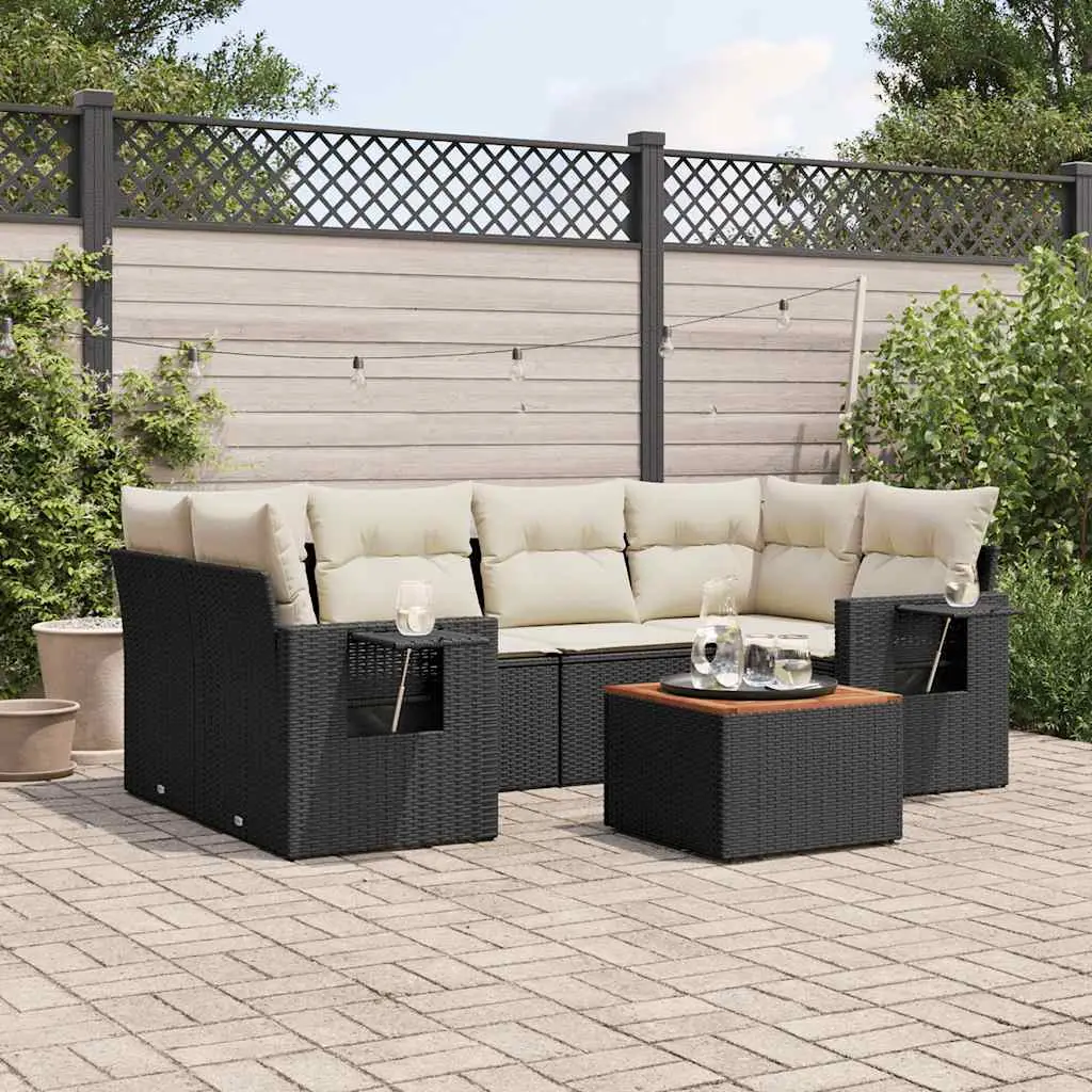 Ensemble de Jardin 7 Pièces Poly Rotin Modulable avec Rangement et Tablettes Noir – ComfortXL Outdoor Living