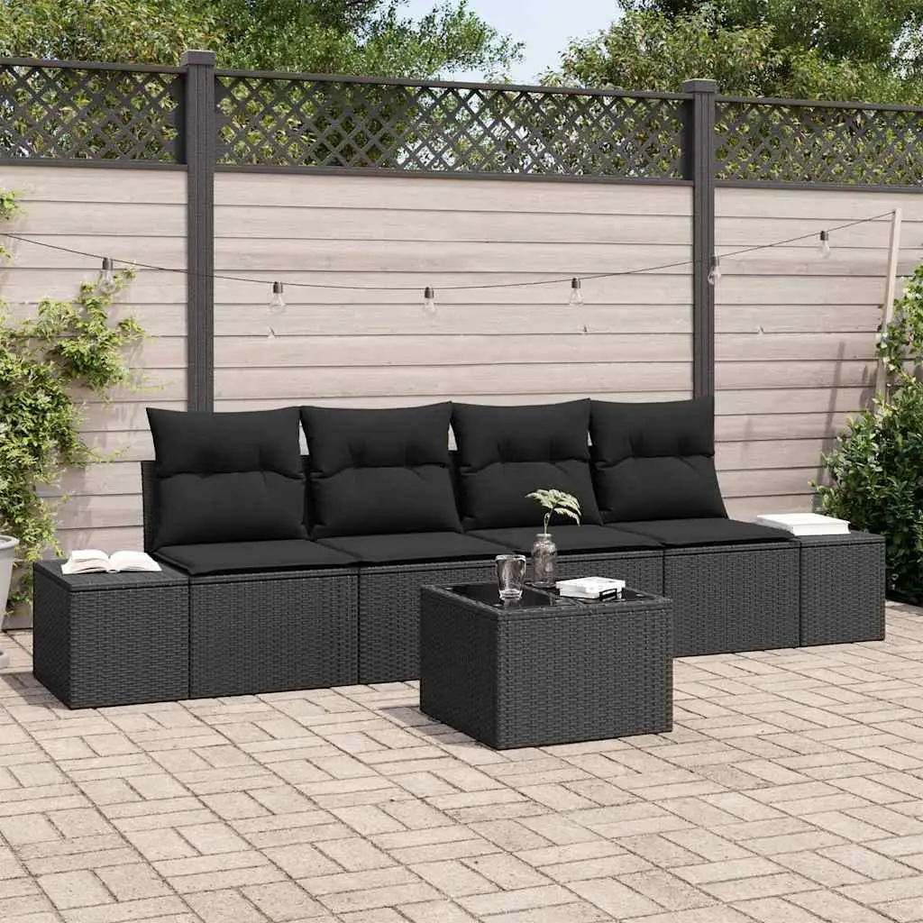 Ensemble de Canapés avec coussin 5 pcs Noir polyrotin vidaXL 3346933