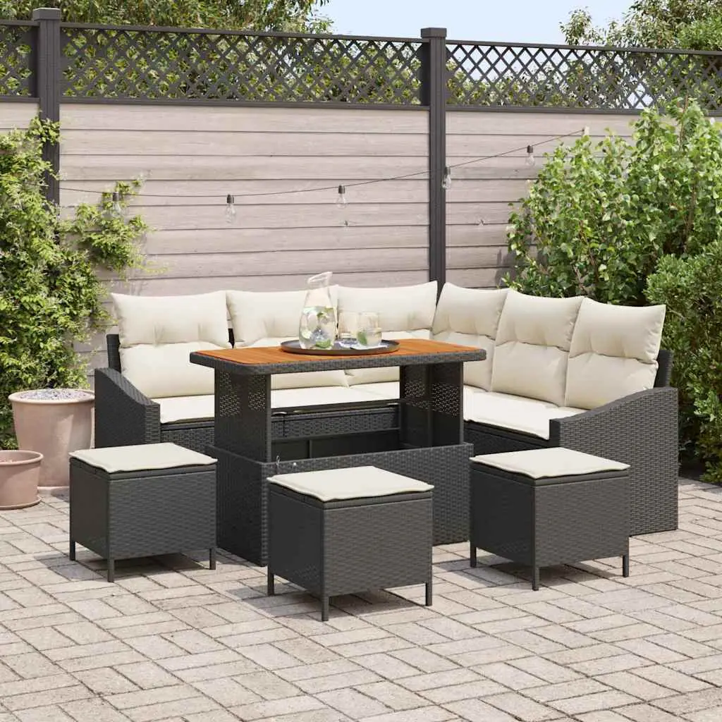 Ensemble de canapé de jardin avec coussin 9 pcs Noir polyrotin vidaXL 3362660
