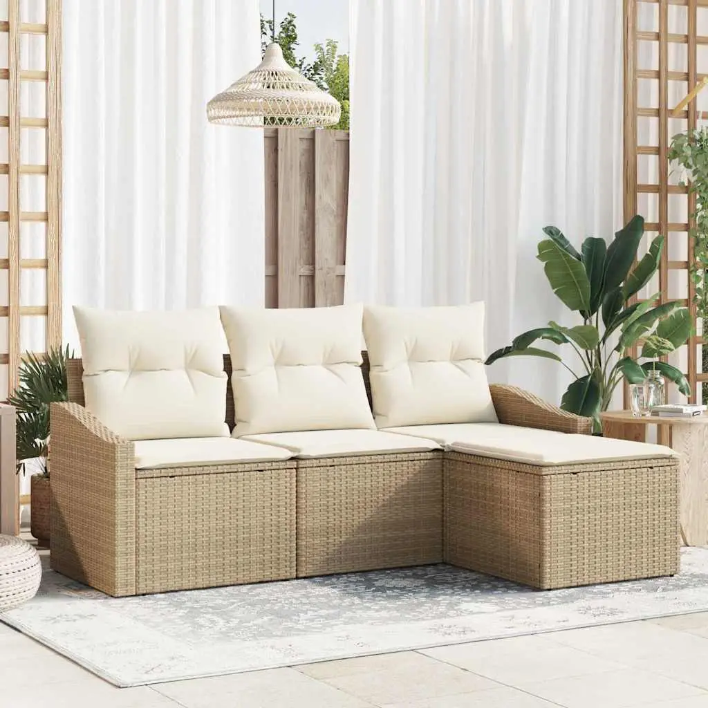 Ensemble de Canapés avec coussin 4 pcs Beige et crème polyrotin vidaXL 3355340