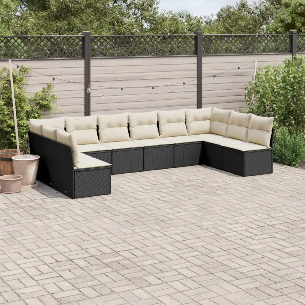 Ensemble canapé de jardin XXL 10 pcs résine tressée modulable pour terrasse Noir et coussins Crème – ComfortXL Outdoor Living