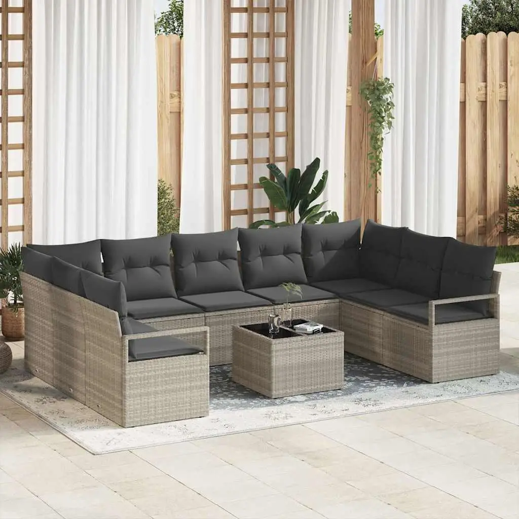 Ensemble Canapé Jardin 10 pcs Polyrotin Résistant avec Table et Rangement Pratique Gris Clair – ComfortXL Outdoor Living