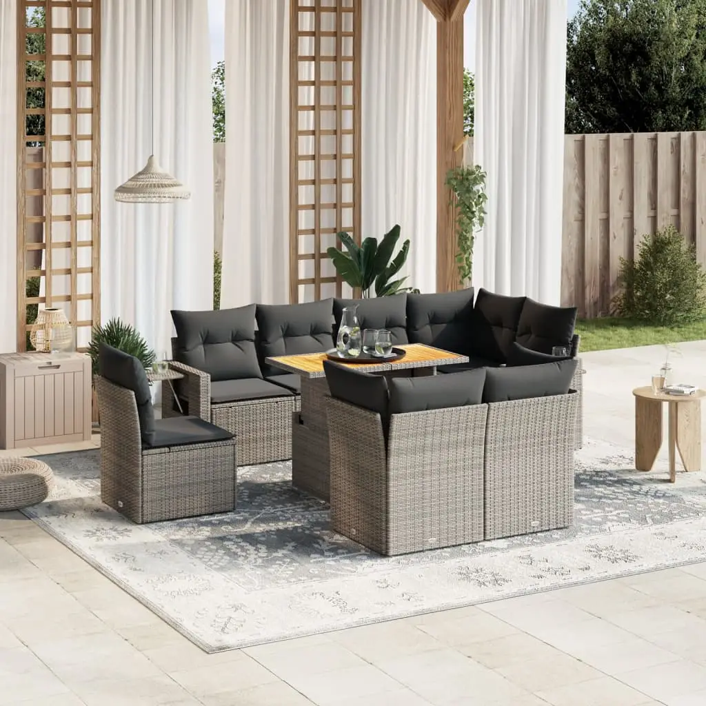 Ensemble Canapés de Jardin 9 pcs Résine Tressée Grise avec Table Relevable – ComfortXL Outdoor Living