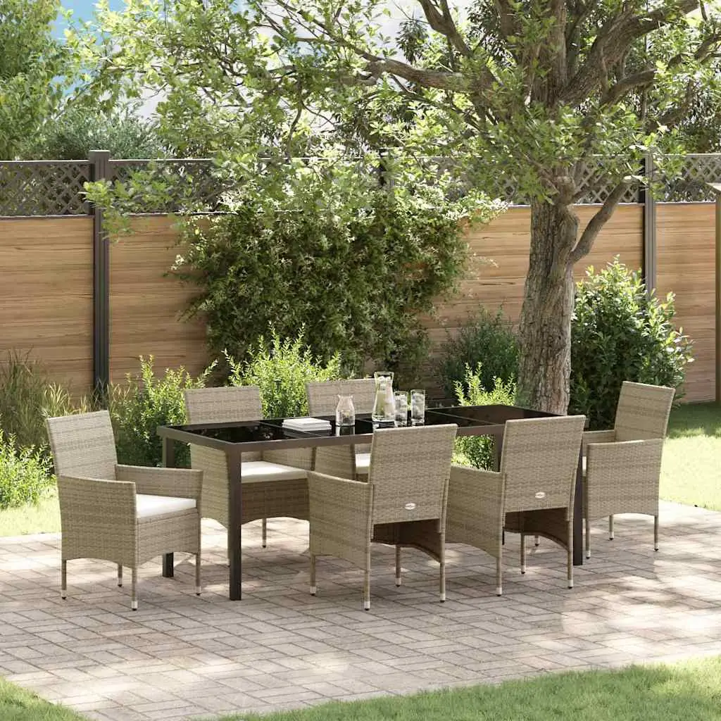 Ensemble de salle à manger pour jardin 7 pcs Beige polyrotin vidaXL 3379742 Beige