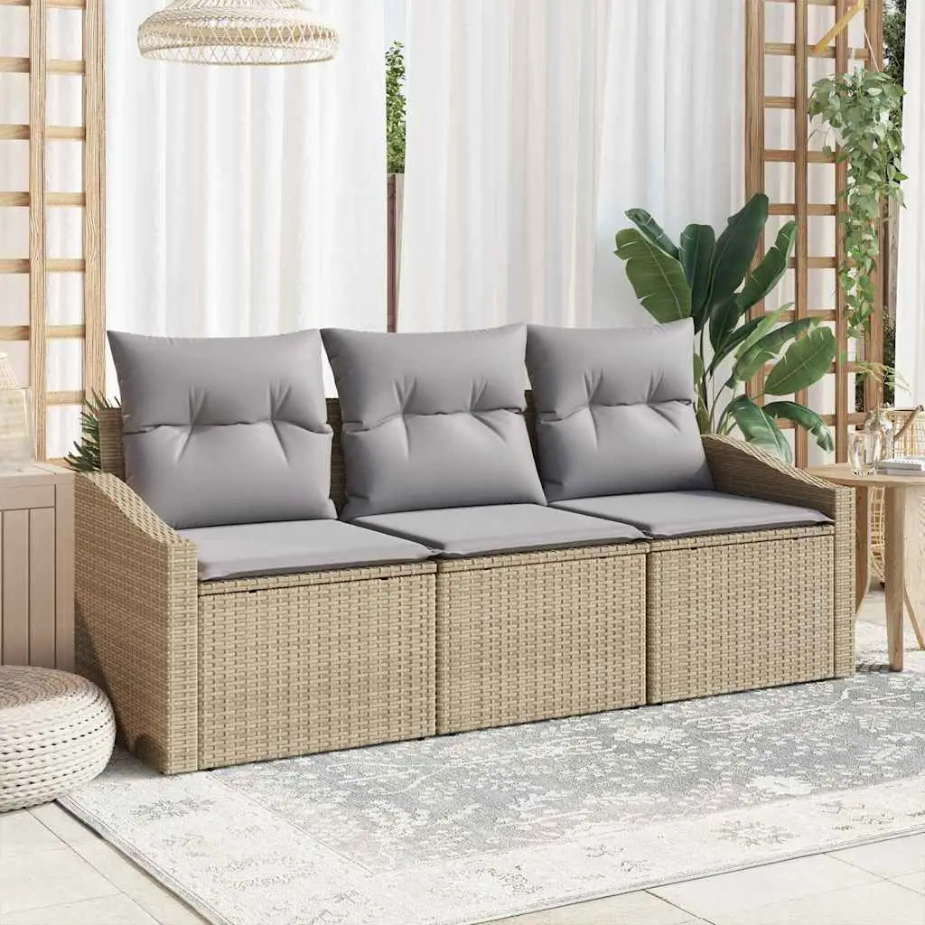Ensemble de Canapés avec coussin 3 pcs Beige polyrotin vidaXL 3346580