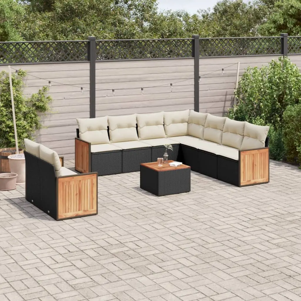 Ensemble canapés de jardin 9 places poly rotin et bois modulable avec rangements pour terrasse Noir – ComfortXL Outdoor Living