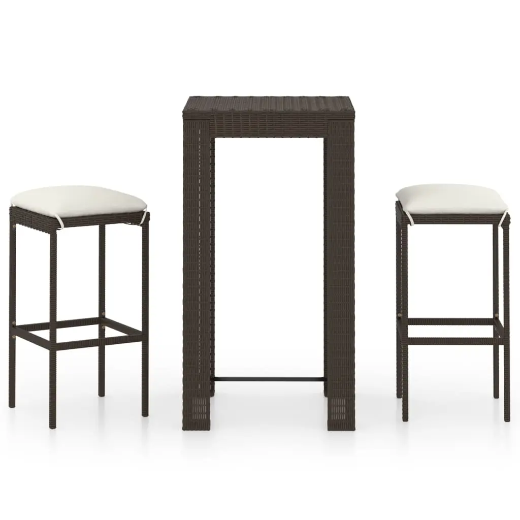 Ensemble de 3 pcs bar de jardin – Mobilier d’extérieur – Mobilier de jardin coussins Résine tressée Marron-JU1988