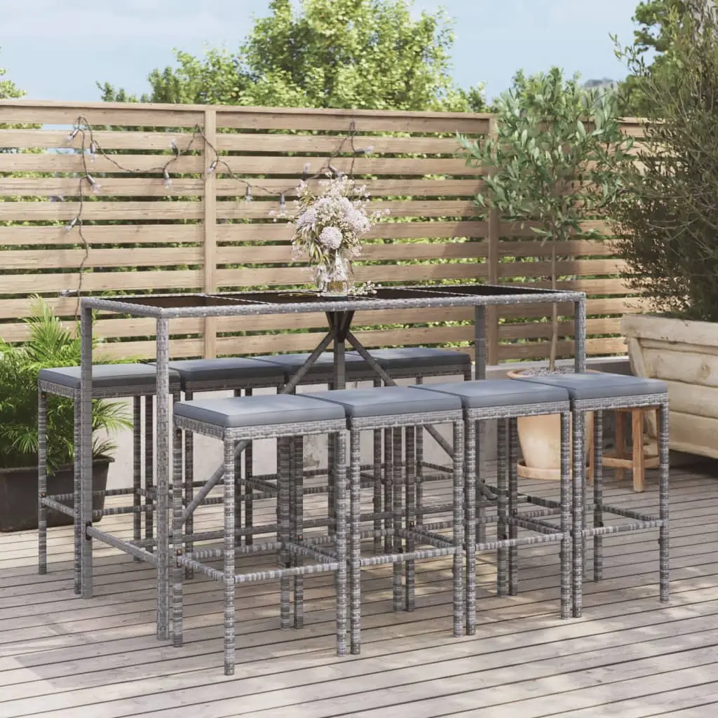 Ensemble de bar de jardin 9 pcs avec coussins gris poly rotin vidaXL 3187638