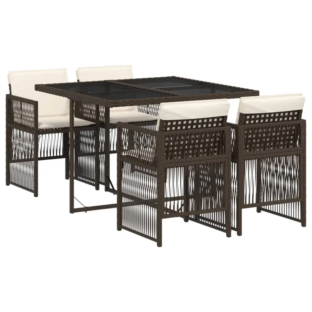 Ensemble de 5 pcs table de jardin avec chaises – mobilier de jardin et coussins marron poly rotin-JU2812