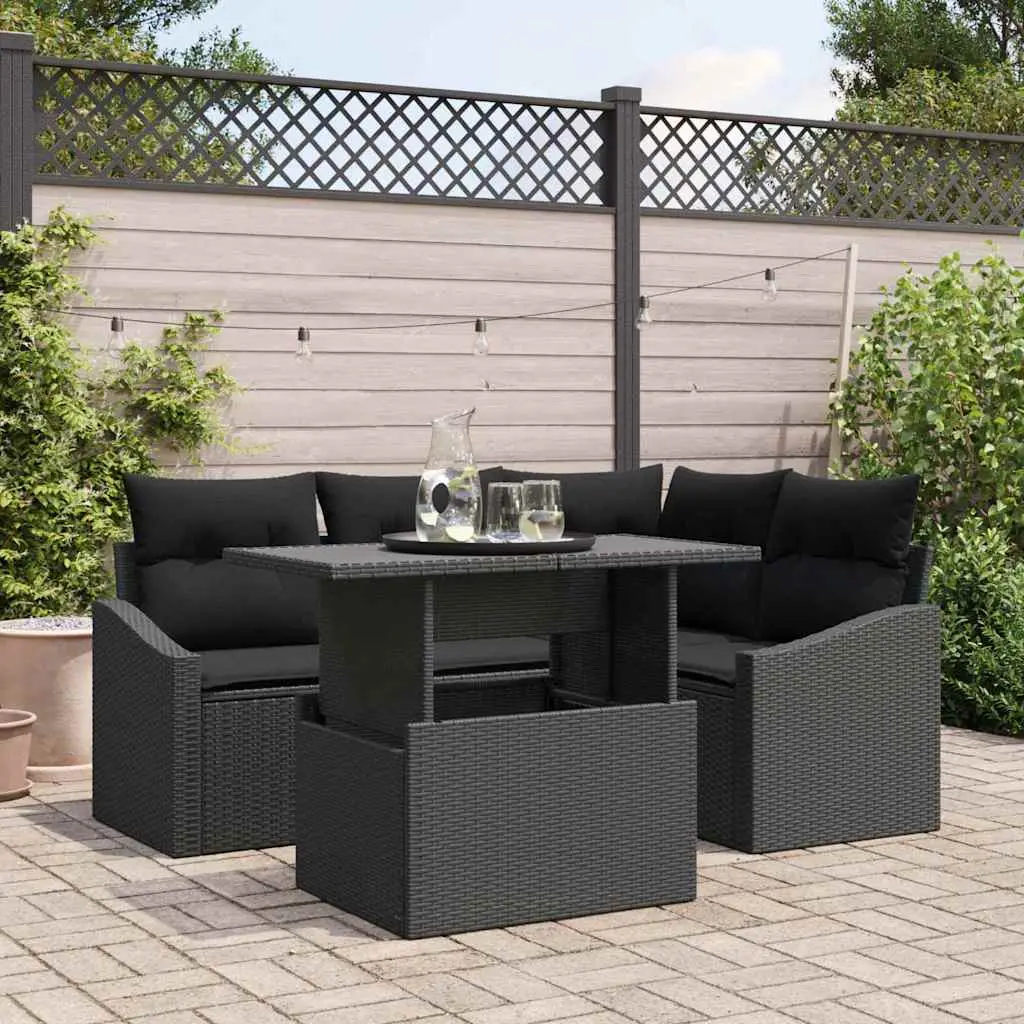 Ensemble de canapé de jardin avec coussin Réglable 5 pcs Noir vidaXL 3357736