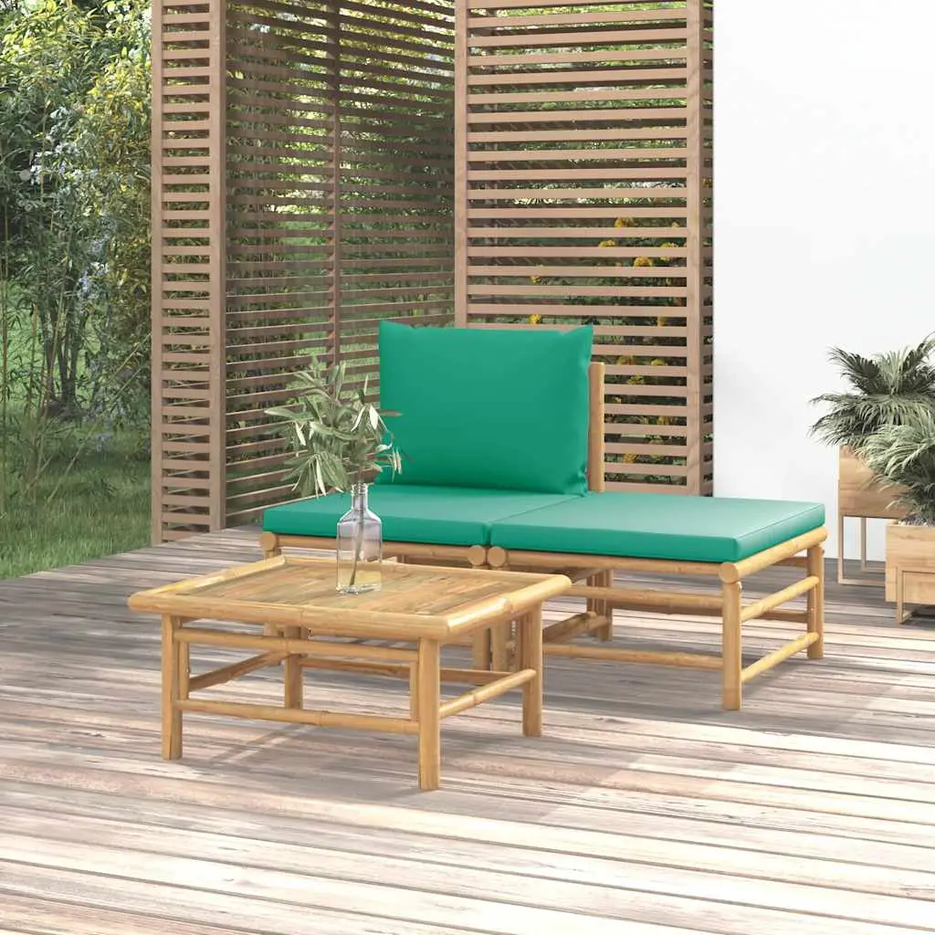 Ensemble de Jardin Écologique 3 Pièces Bambou avec Coussins Verts et Table pour Terrasse – ComfortXL Outdoor Living