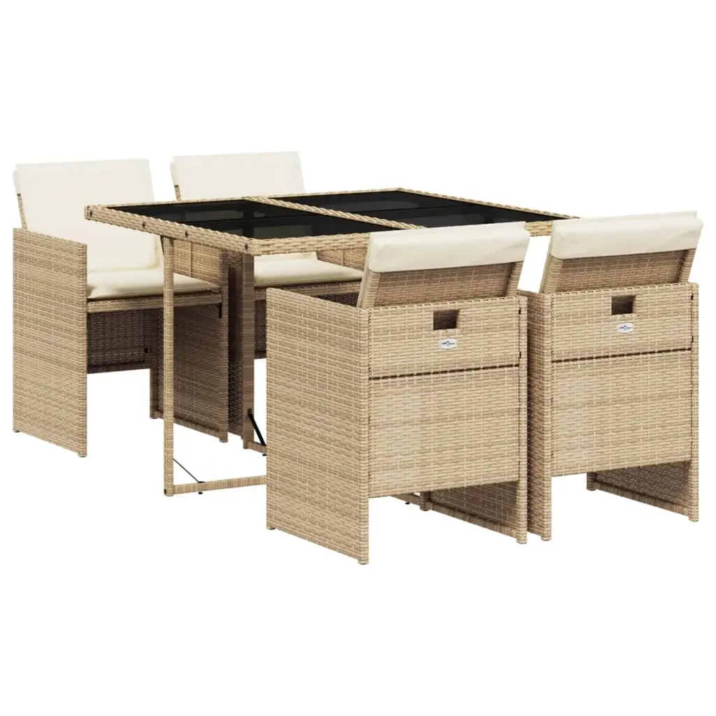 Ensemble de 5 pcs table de jardin et chaises avec coussins – mobilier de jardin Beige poly rotin-JU2563