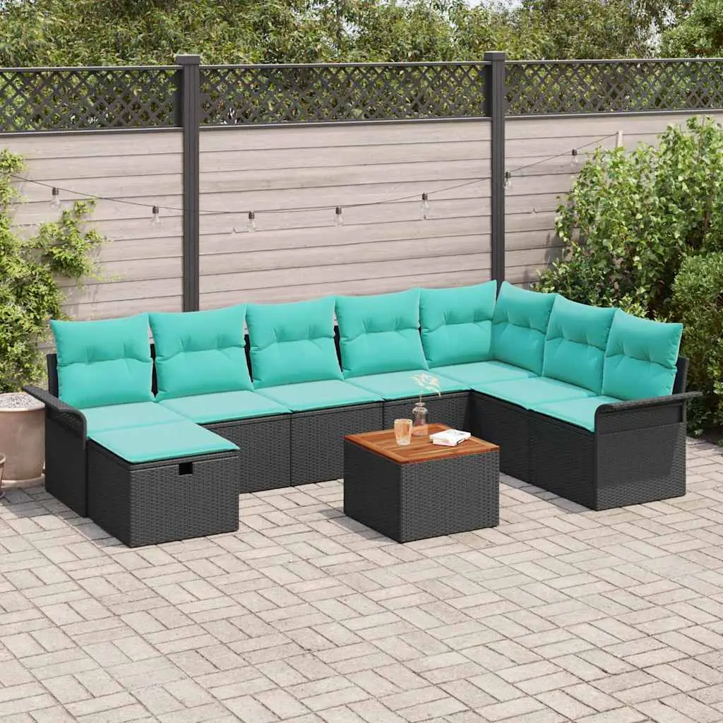Ensemble de canapé de jardin avec coussin 9 pcs Noir polyrotin vidaXL 3359473