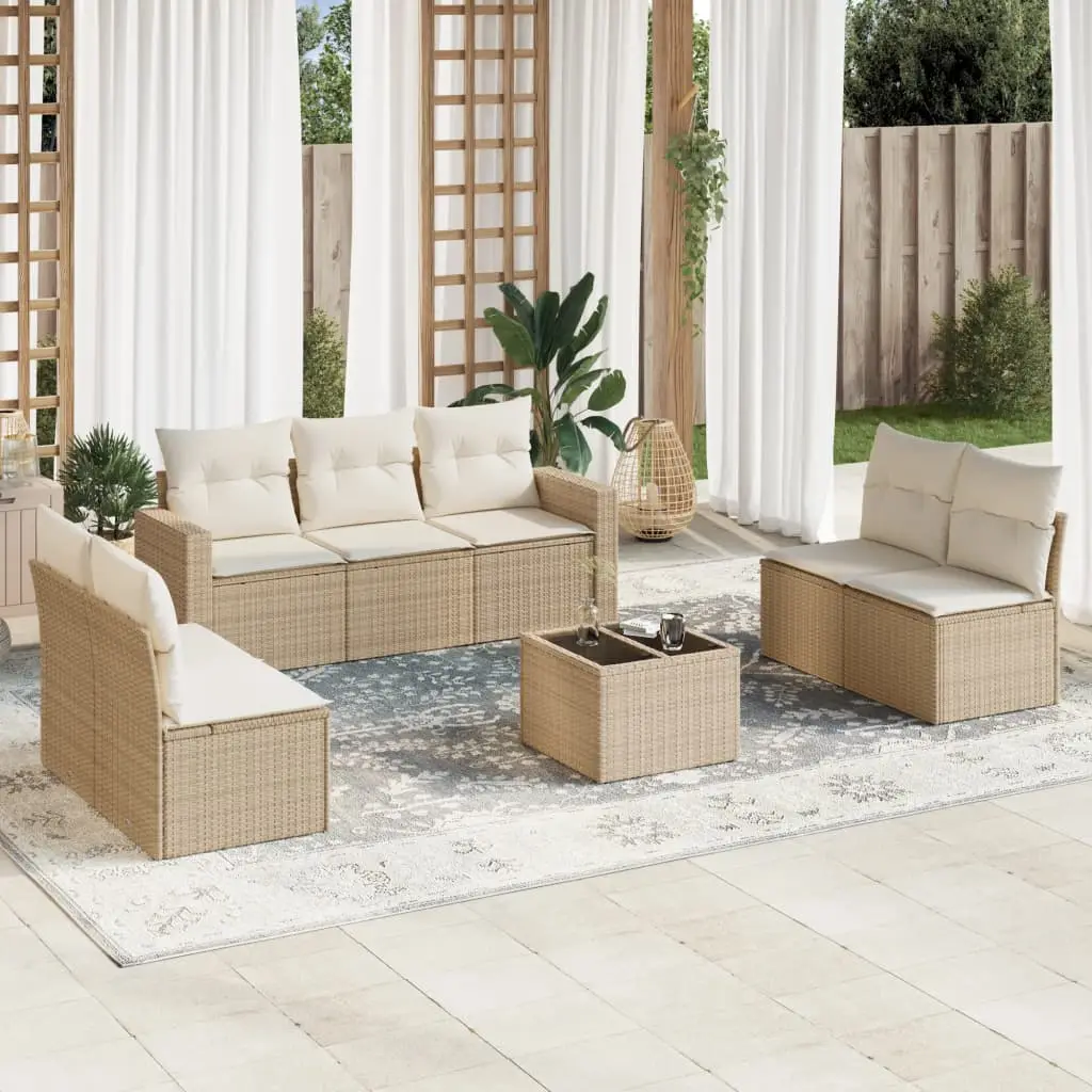 Ensemble de Jardin 8 Pièces 7 Places Résine Tressée Beige avec Rangement et Table – ComfortXL Outdoor Living