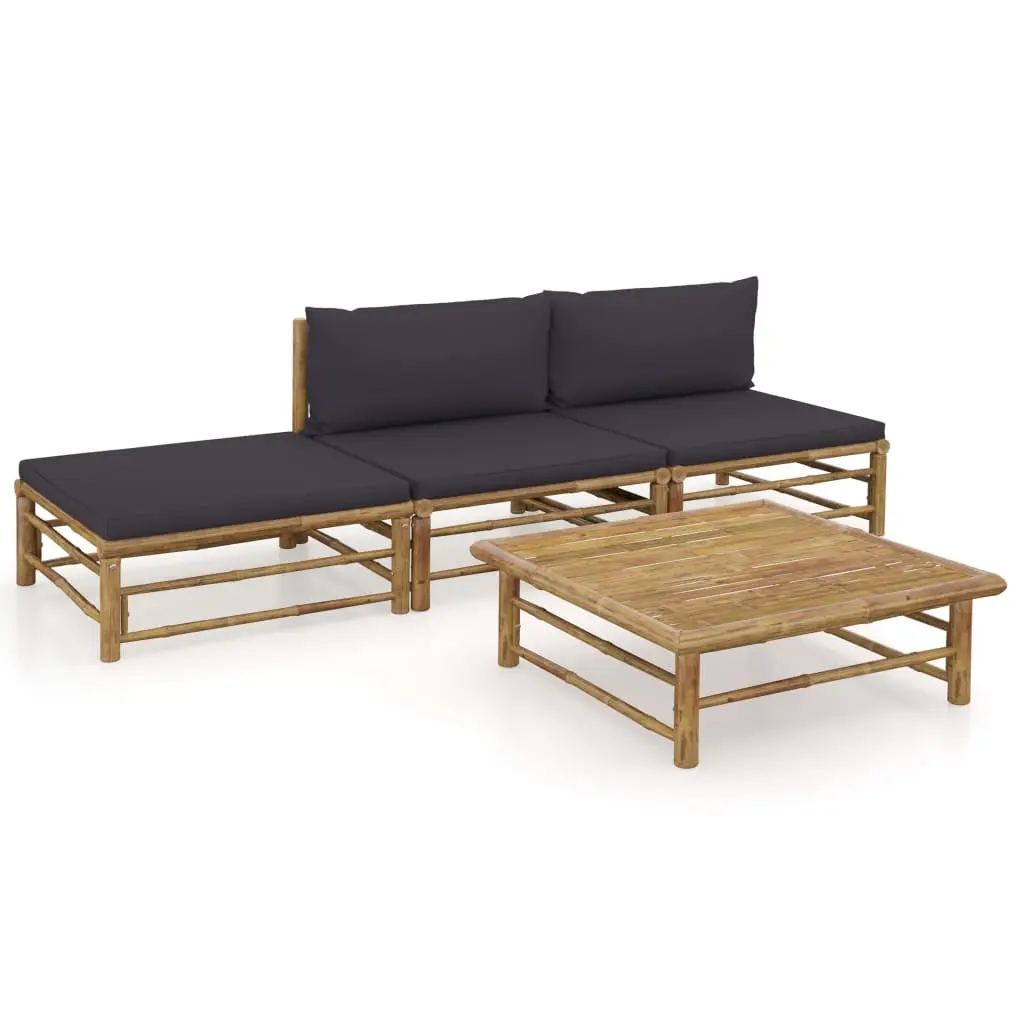 Ensemble de Jardin en Bambou 4 Pièces avec Coussins Confort Gris – ComfortXL Outdoor Living