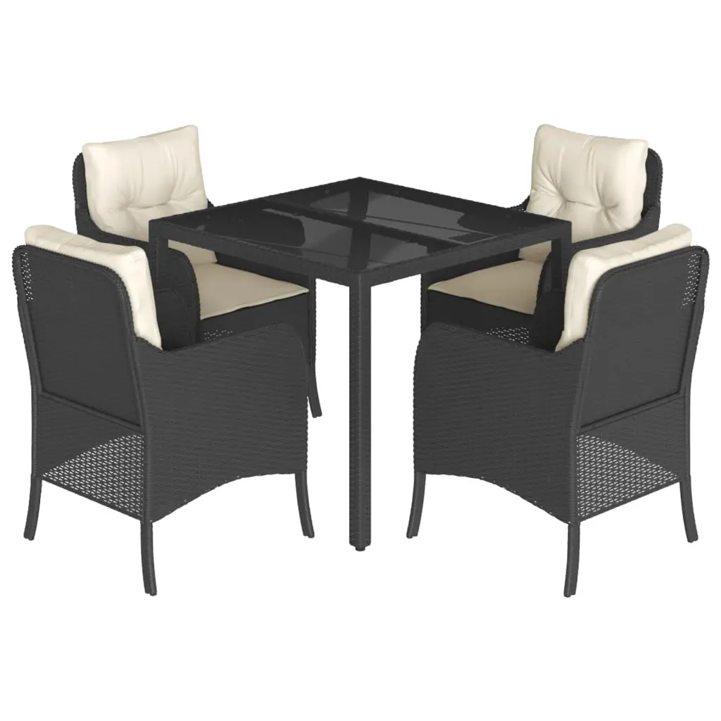 Ensemble de 5 pcs table de jardin et chaises avec coussins – mobilier de jardin Noir Résine tressée-JU2446