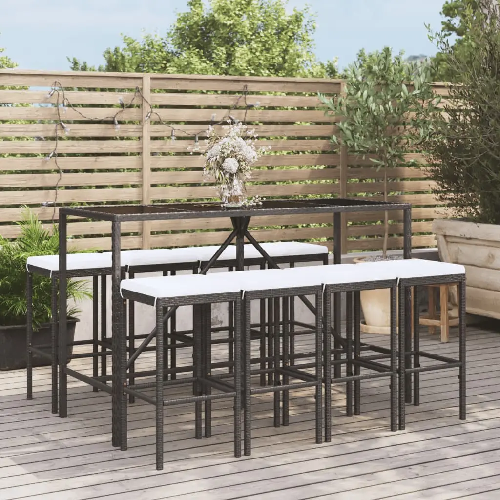 Ensemble de bar de jardin 9 pcs avec coussins noir poly rotin vidaXL 3187637