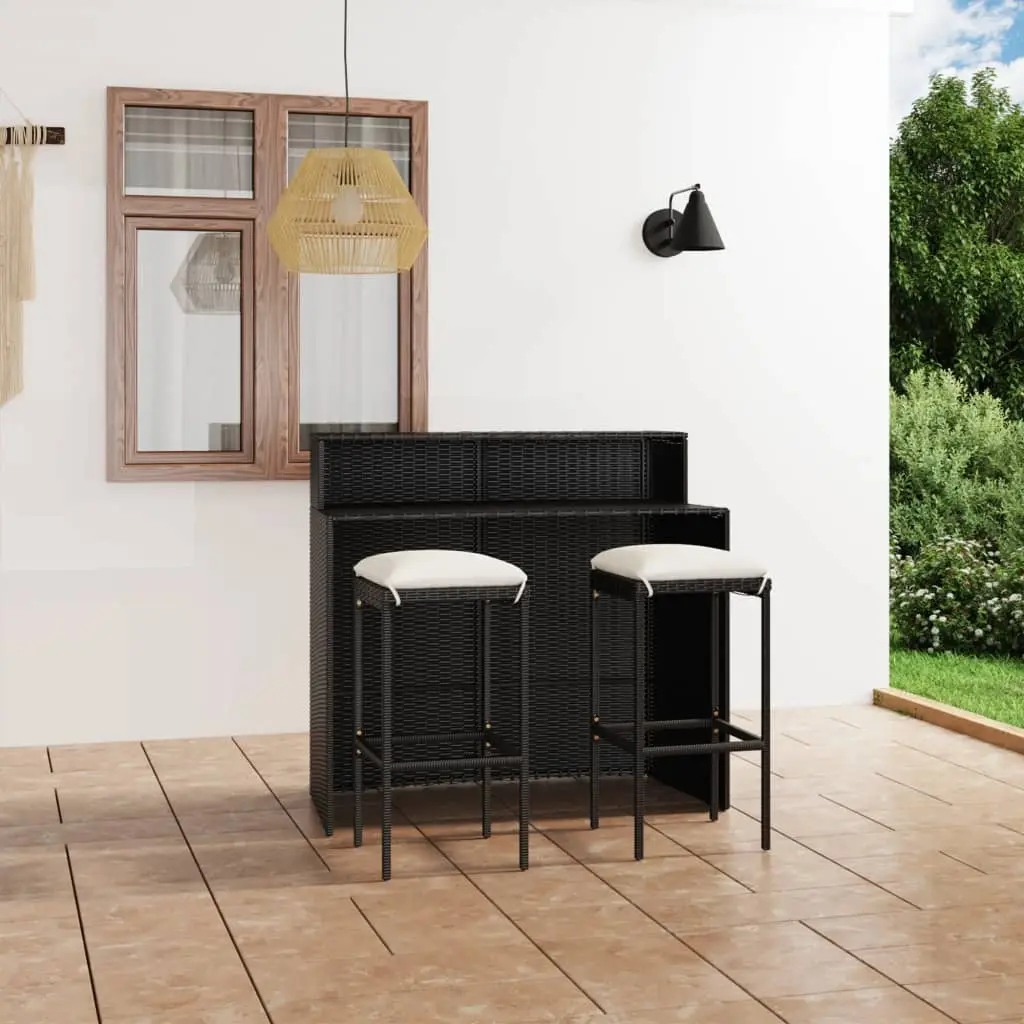 Ensemble de bar de jardin avec coussins 3 pcs Noir vidaXL 3064873