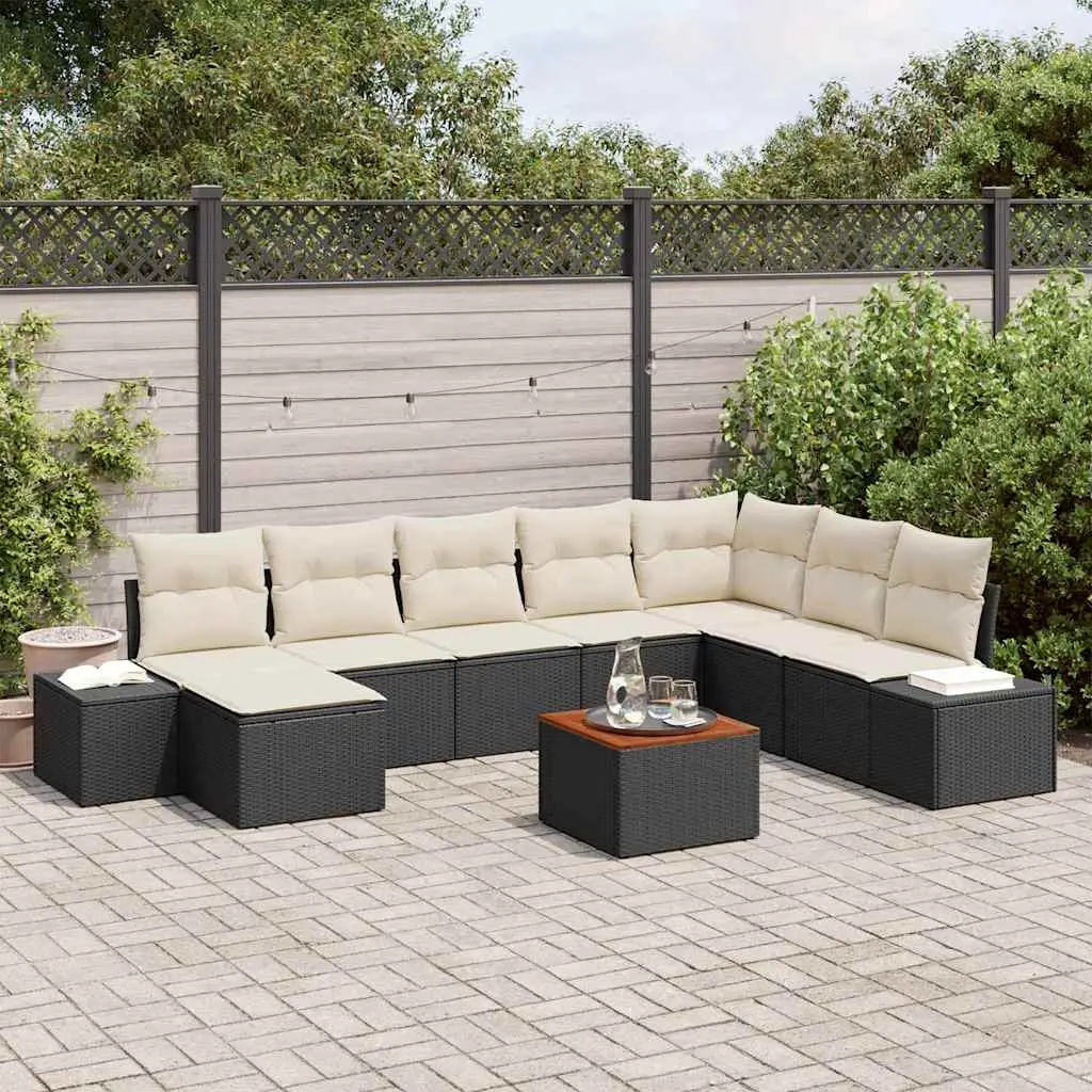 Ensemble canapé de jardin 9 pcs avec pouf et table en polyrotin Noir – ComfortXL Outdoor Living