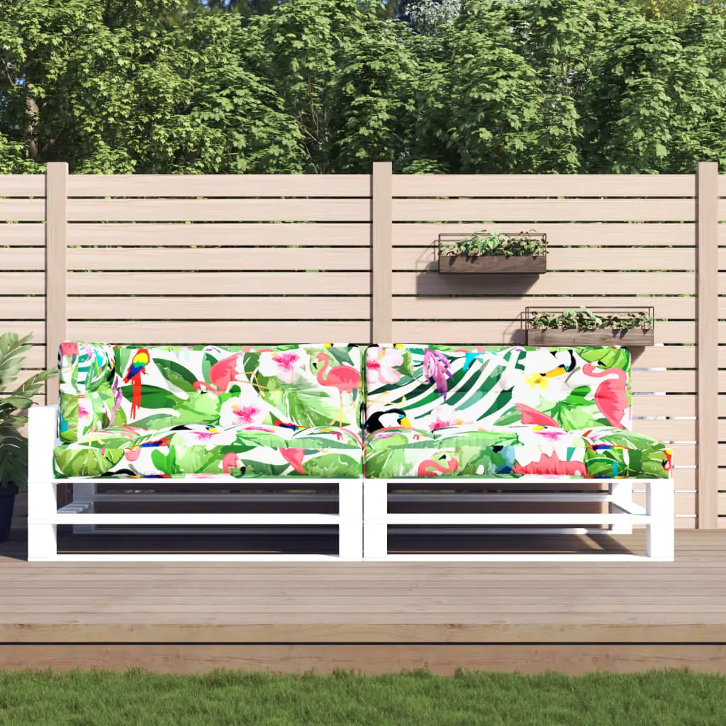 Ensemble Complet 5 Coussins Palette Tissu Polyester pour Terrasse Motif Oiseaux et Fleurs 120x80cm – ComfortXL Outdoor Living