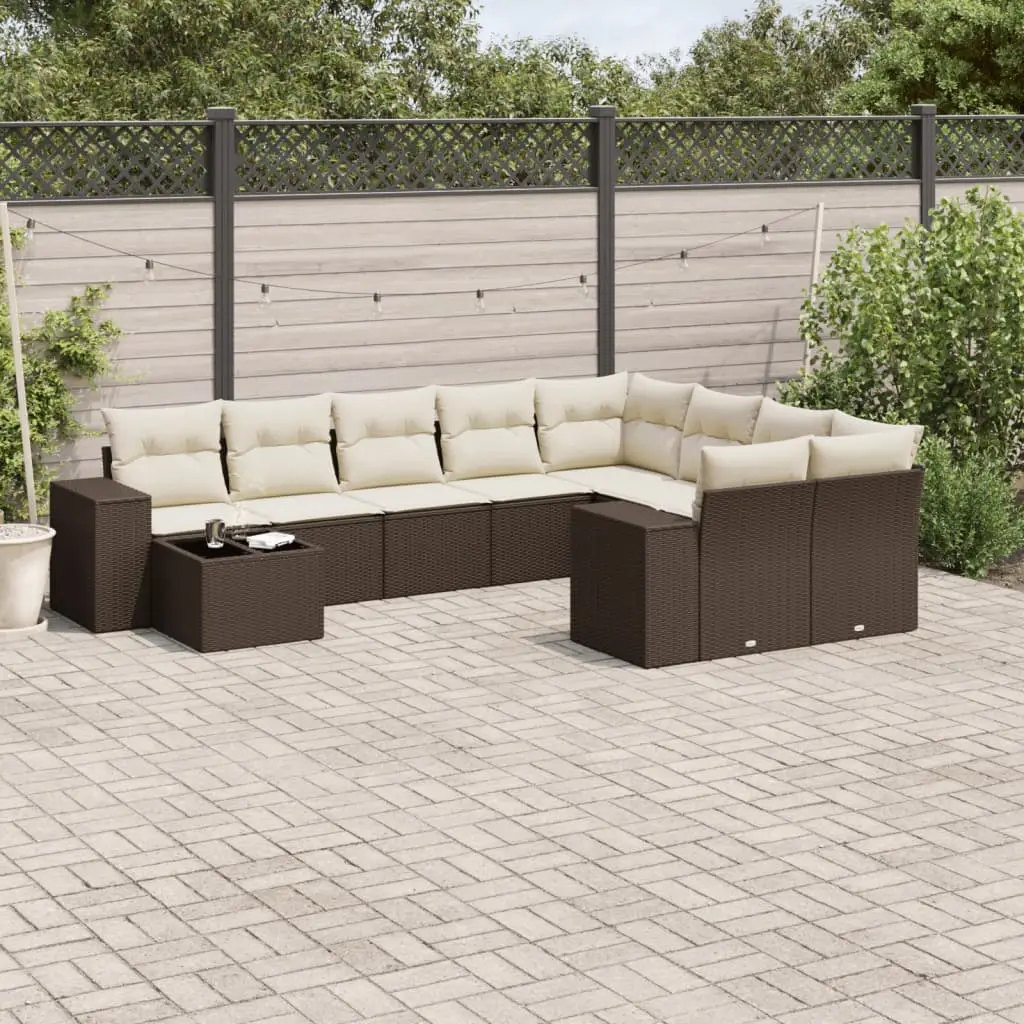 Ensemble Canapés de Jardin 10 Pièces Poly Rotin Modulable avec Rangement Intégré 9 Places Marron – ComfortXL Outdoor Living