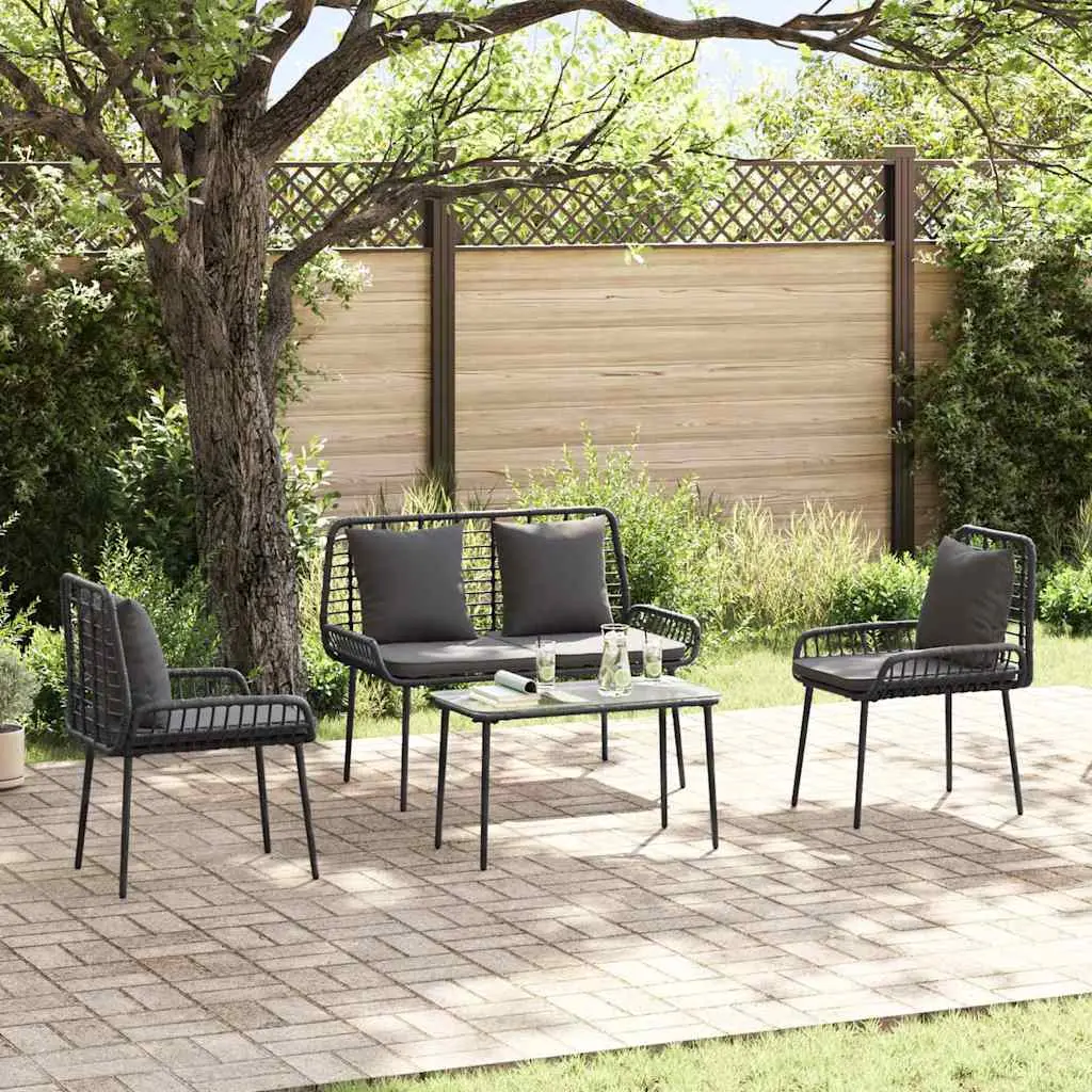 Ensemble de meubles de jardin 4 pcs Noir et Crème polyrotin vidaXL 3379042