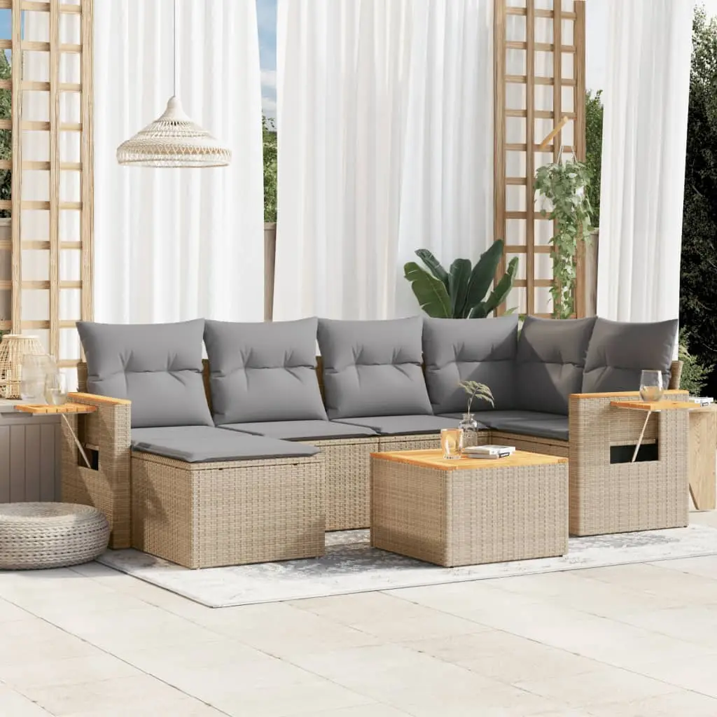 Ensemble de jardin modulable 7 pcs en résine tressée avec table d’appoint et table basse pour terrasse Beige – ComfortXL Outdoor Living