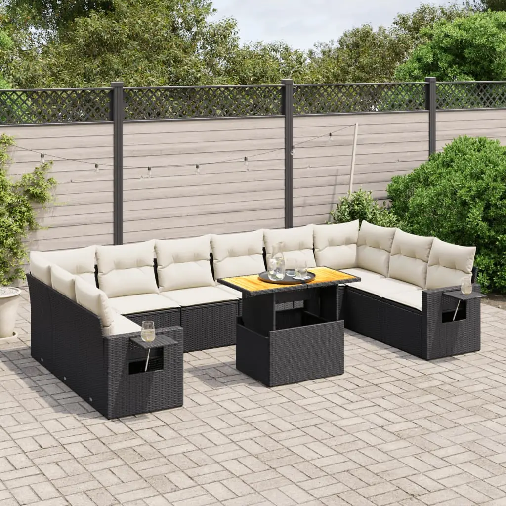 Ensemble Canapés 11 pcs Résine Tressée Noire Coussins Crème pour Extérieur – ComfortXL Outdoor Living