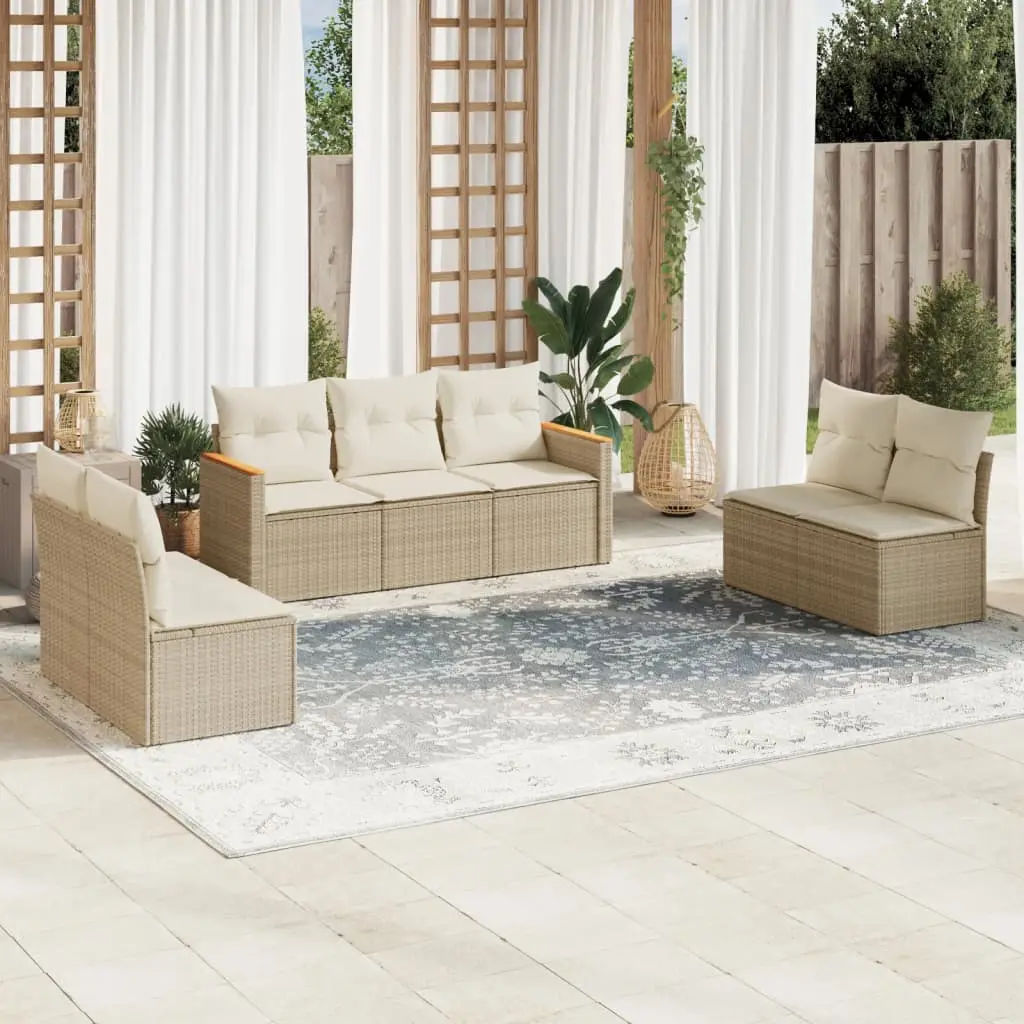 Ensemble canapé modulable 7 pcs résine tressée avec rangement pour jardin Beige – ComfortXL Outdoor Living