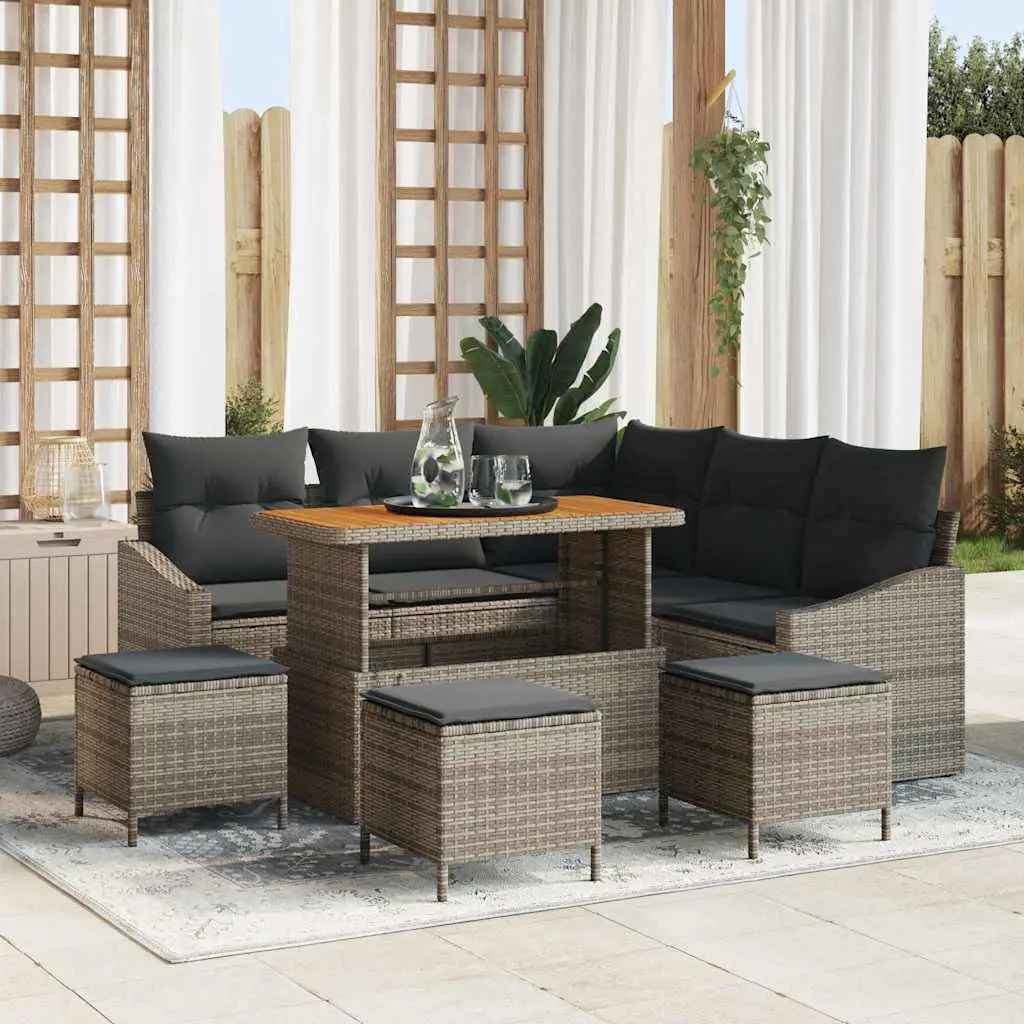 Ensemble de canapé de jardin avec coussin 9 pcs Gris polyrotin vidaXL 3362663