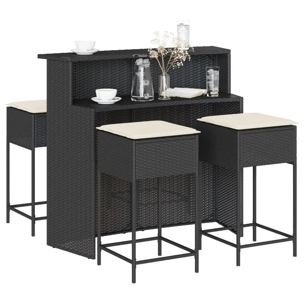 Ensemble de bar de jardin 5 pcs avec coussins noir poly rotin vidaXL 3261487