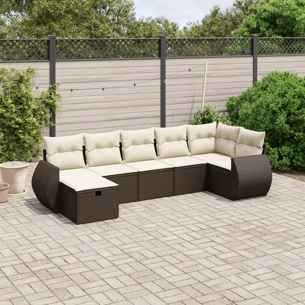 Ensemble canapés de jardin 7 pcs modulables en poly rotin pour terrasse marron – ComfortXL Outdoor Living
