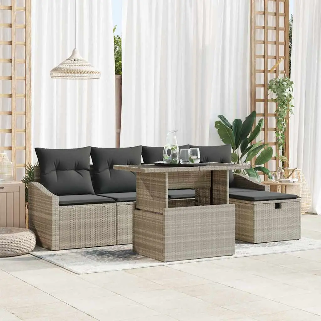 Ensemble d’Extérieur 5 Places 6 pcs en Polyrotin pour Jardin et Terrasse Gris Clair – ComfortXL Outdoor Living