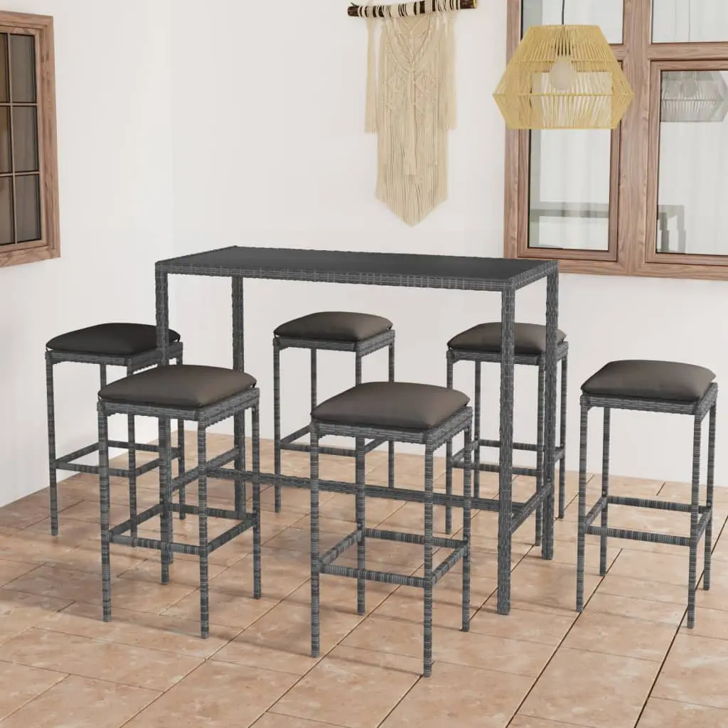 Ensemble de bar de jardin 7 pcs et coussins Résine tressée Gris vidaXL 3064824