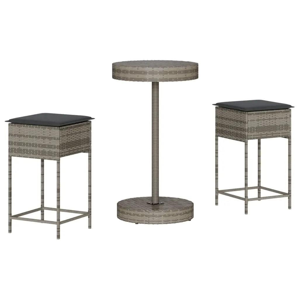 Ensemble de 3 pcs bar de jardin – Mobilier d’extérieur – Mobilier de jardin et coussins gris résine tressée-JU1958