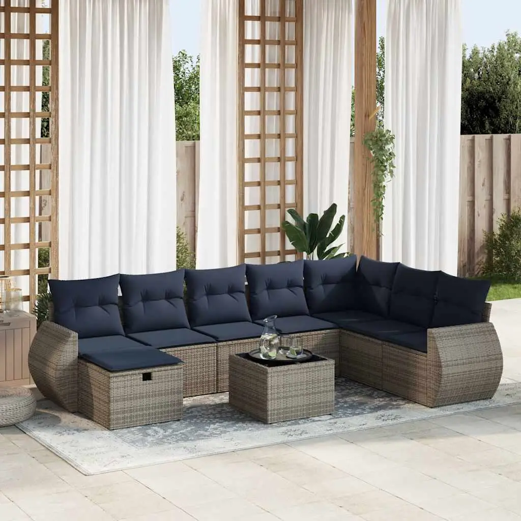 Ensemble canapés de jardin 9 pcs en résine tressée avec rangement Gris – ComfortXL Outdoor Living