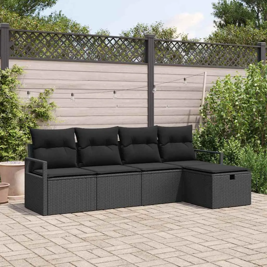 Ensemble de Canapés avec coussin 5 pcs Noir polyrotin vidaXL 3359162