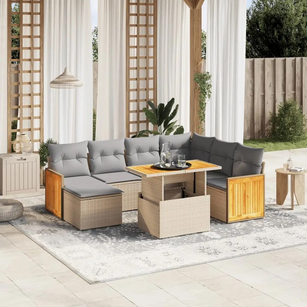 Ensemble de jardin modulable 8 pièces en résine tressée avec table ajustable Beige – ComfortXL Outdoor Living