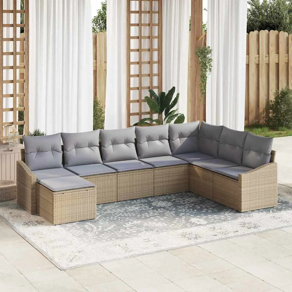 Ensemble de Canapés avec coussin 8 pcs Beige polyrotin vidaXL 3346840